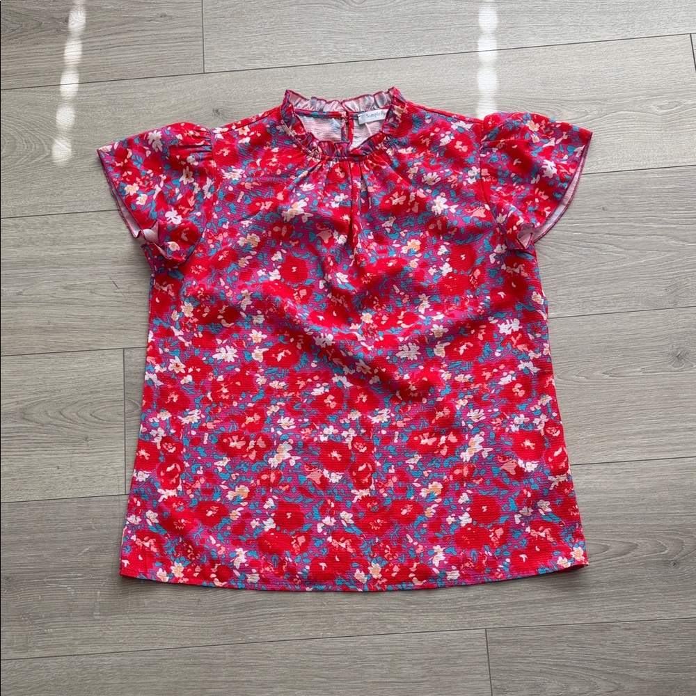 Simple Red Floral Women's Top